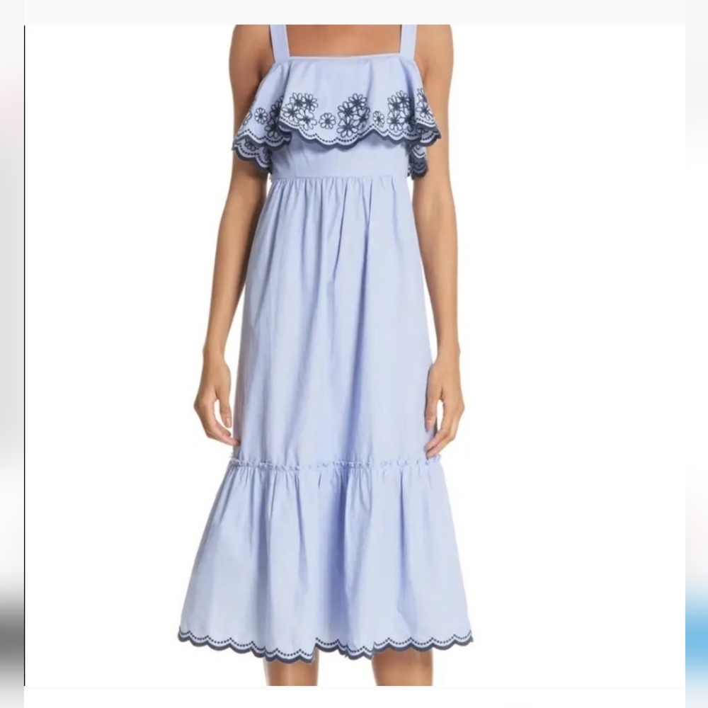 KATE SPADE DAISY EMBROIDERED PATIO BLUE BLACK RUFFLE SLEEVELESS DRESS   S Nwot - Picture 12 of 12